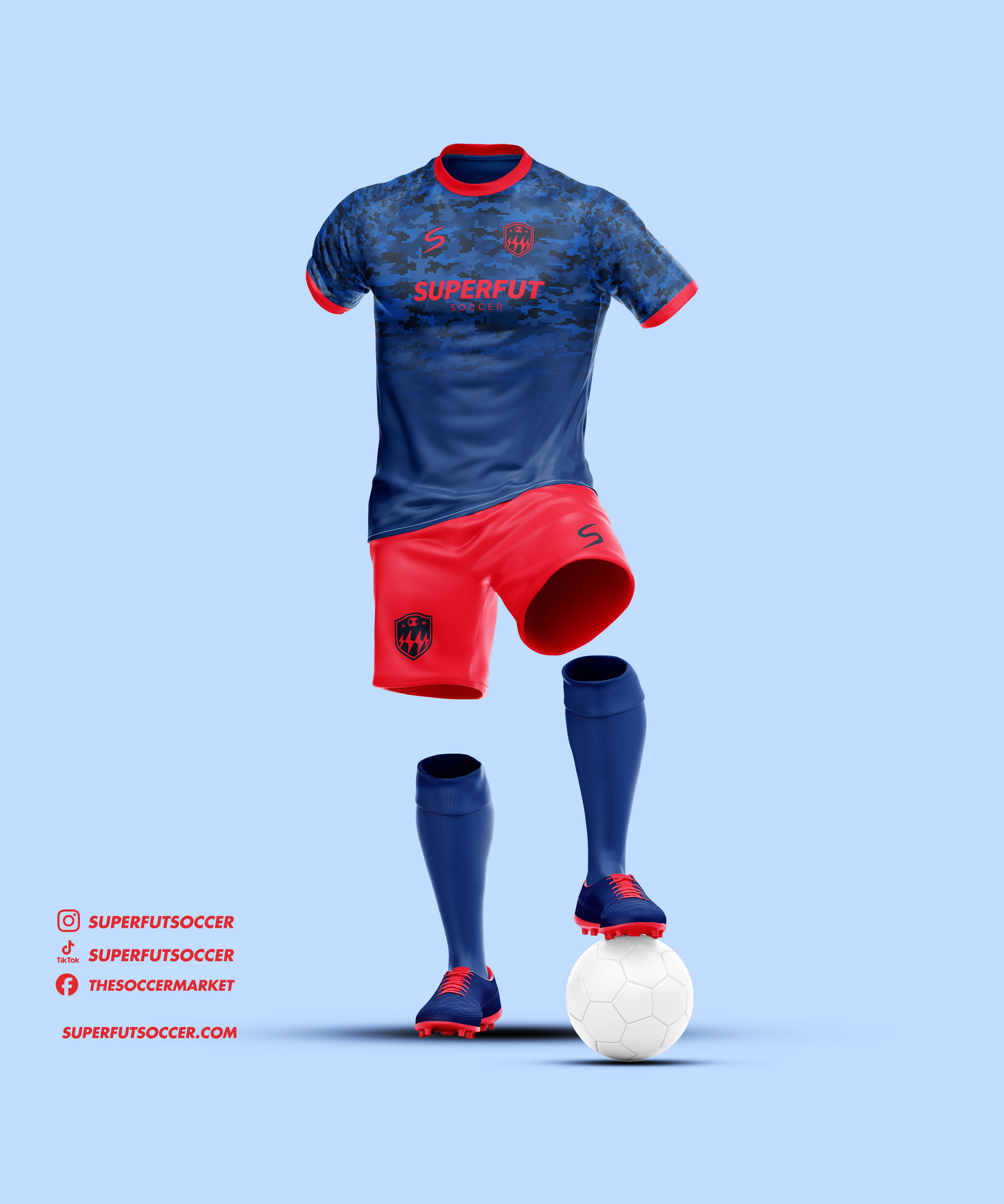 Navy Blue & Red Soccer Kit – Full Custom (Jersey + Shorts + Socks)