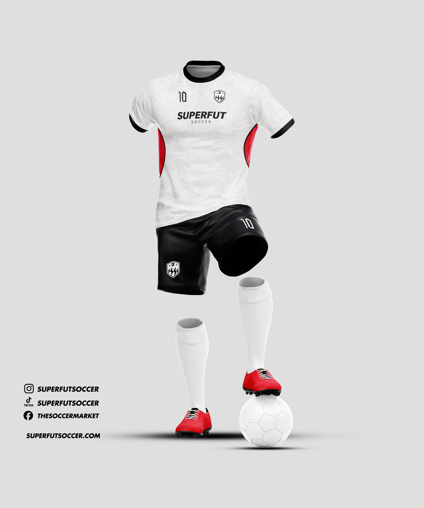 White & Black Soccer Kit – Full Custom (Jersey + Shorts + Socks)