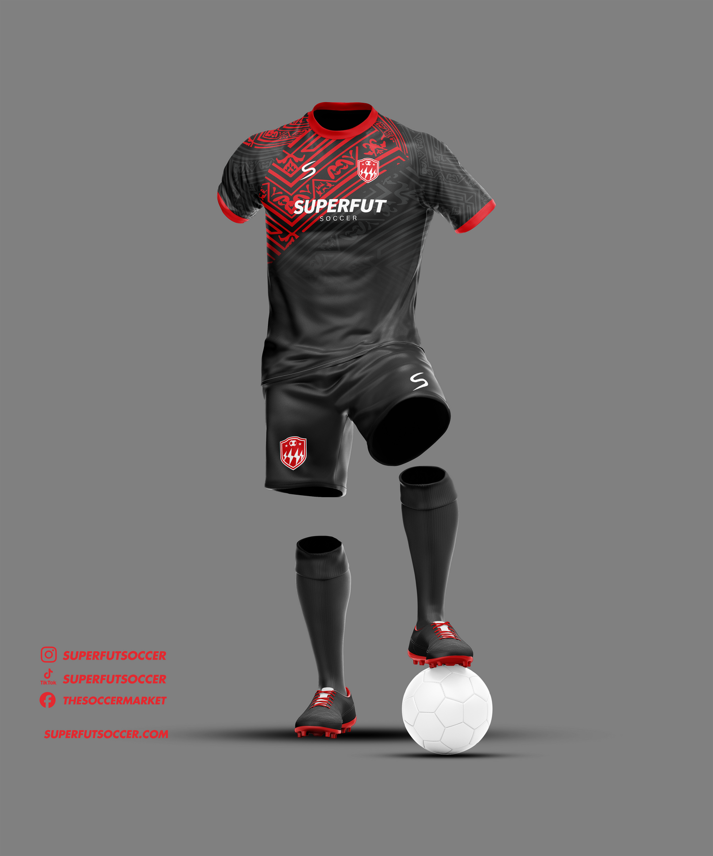 Black & Red Soccer Kit – Full Custom (Jersey + Shorts + Socks)