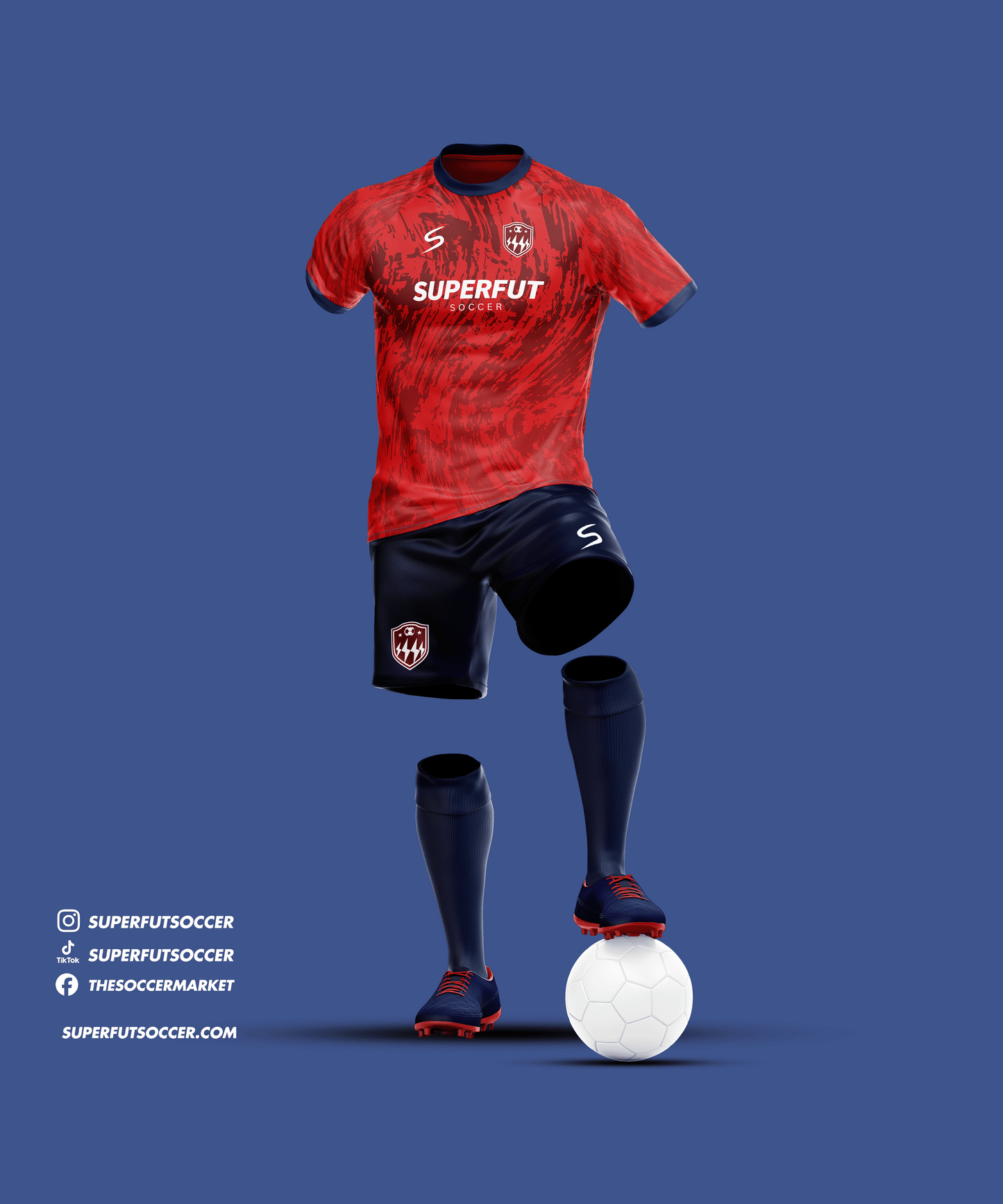 Red & Navy Blue Soccer Kit – Full Custom (Jersey + Shorts + Socks)