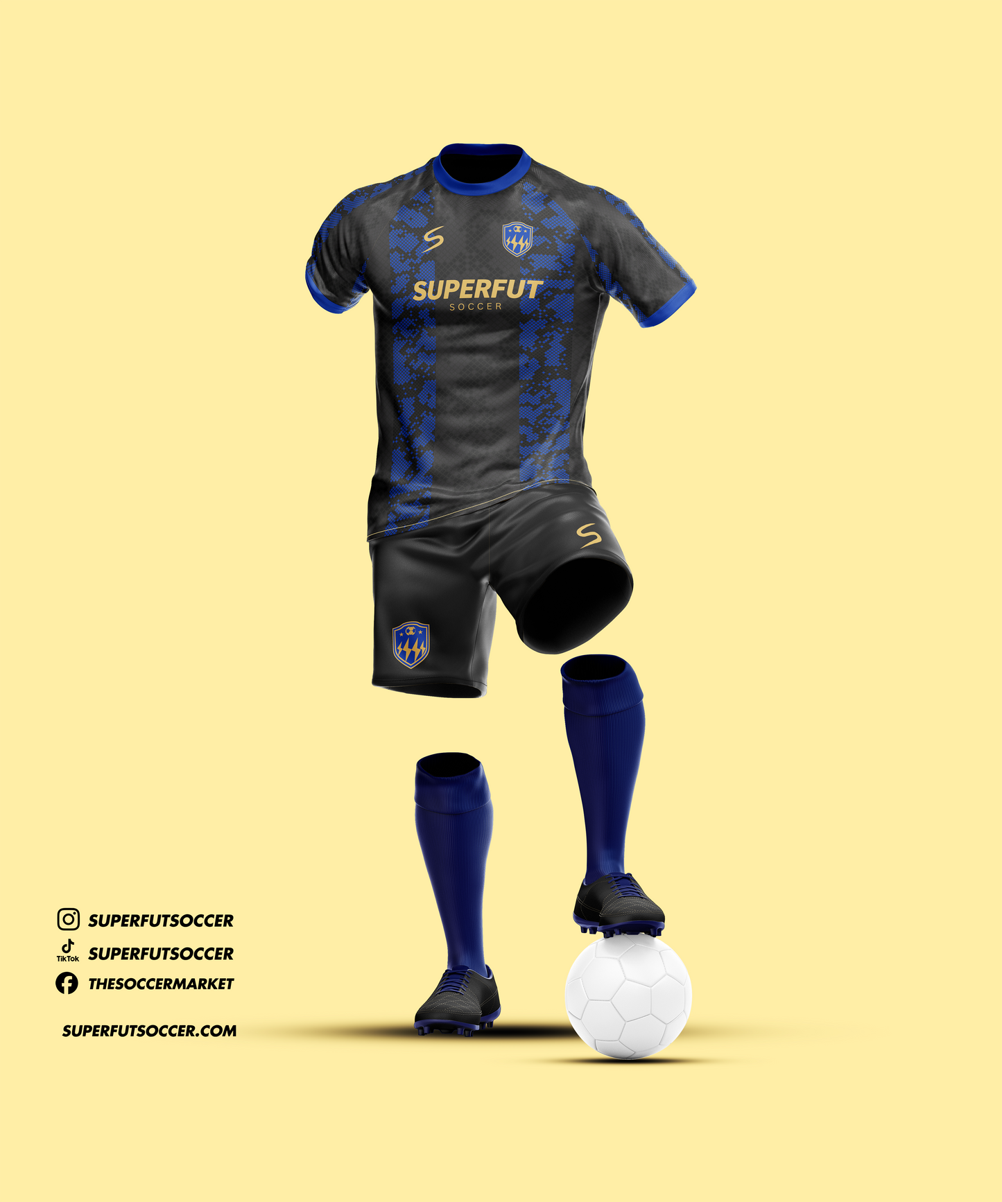 Black & Blue Soccer Kit – Full Custom (Jersey + Shorts + Socks)