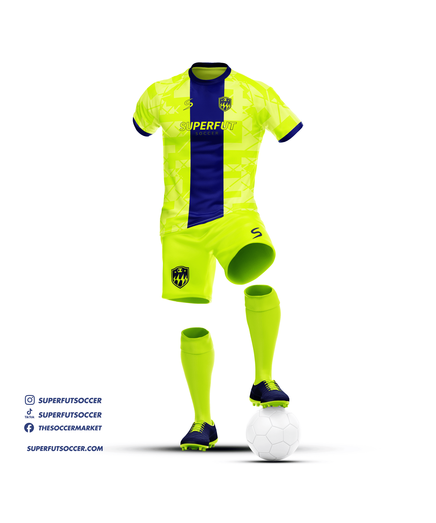 Fluorescent Yellow & Blue Soccer Kit – Full Custom (Jersey + Shorts + Socks)