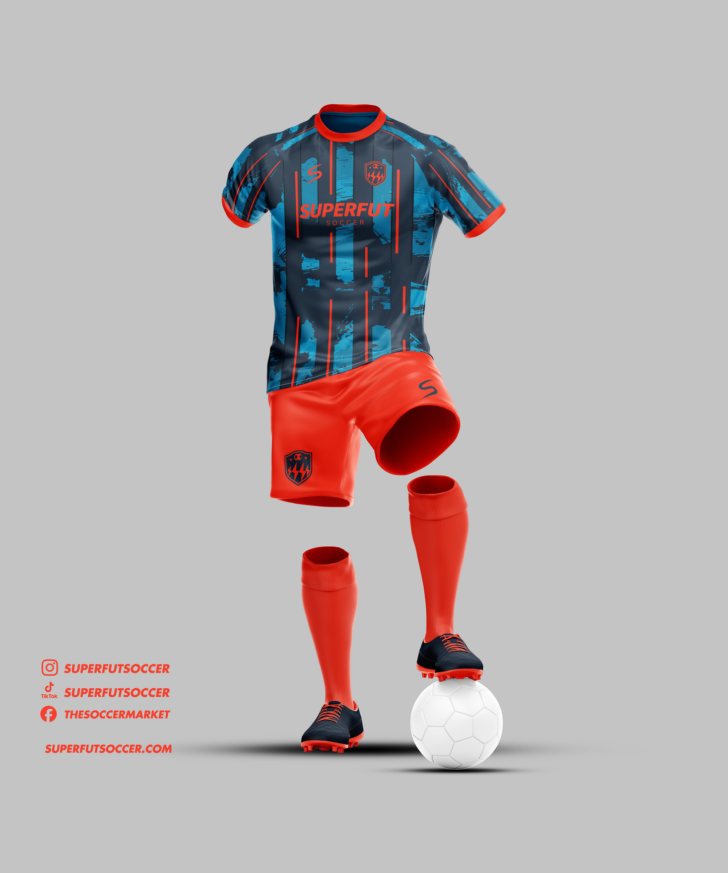 Orange & Blue Stripes Soccer Kit – Full Custom (Jersey + Shorts + Socks)