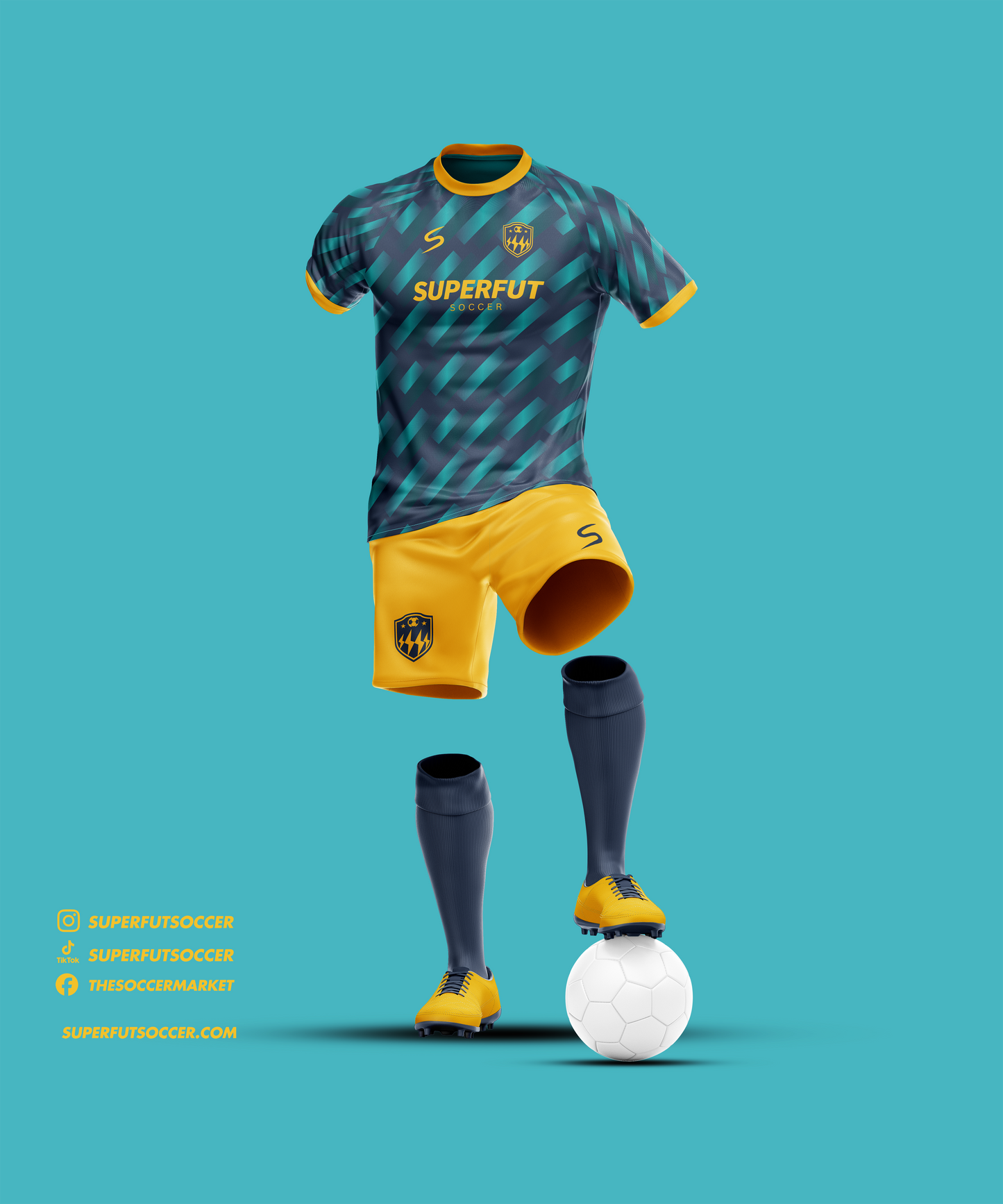 Navy Blue, Green & Yellow Soccer Kit – Full Custom (Jersey + Shorts + Socks)
