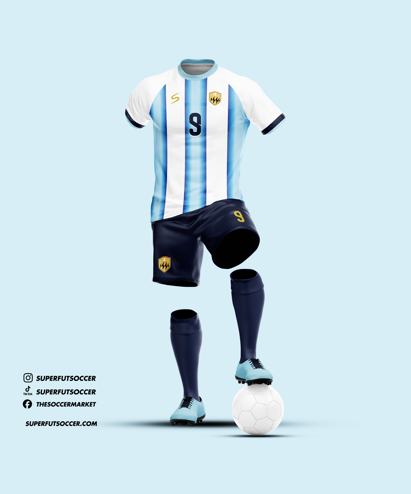 Blue & White Soccer Kit – Full Custom (Jersey + Shorts + Socks)
