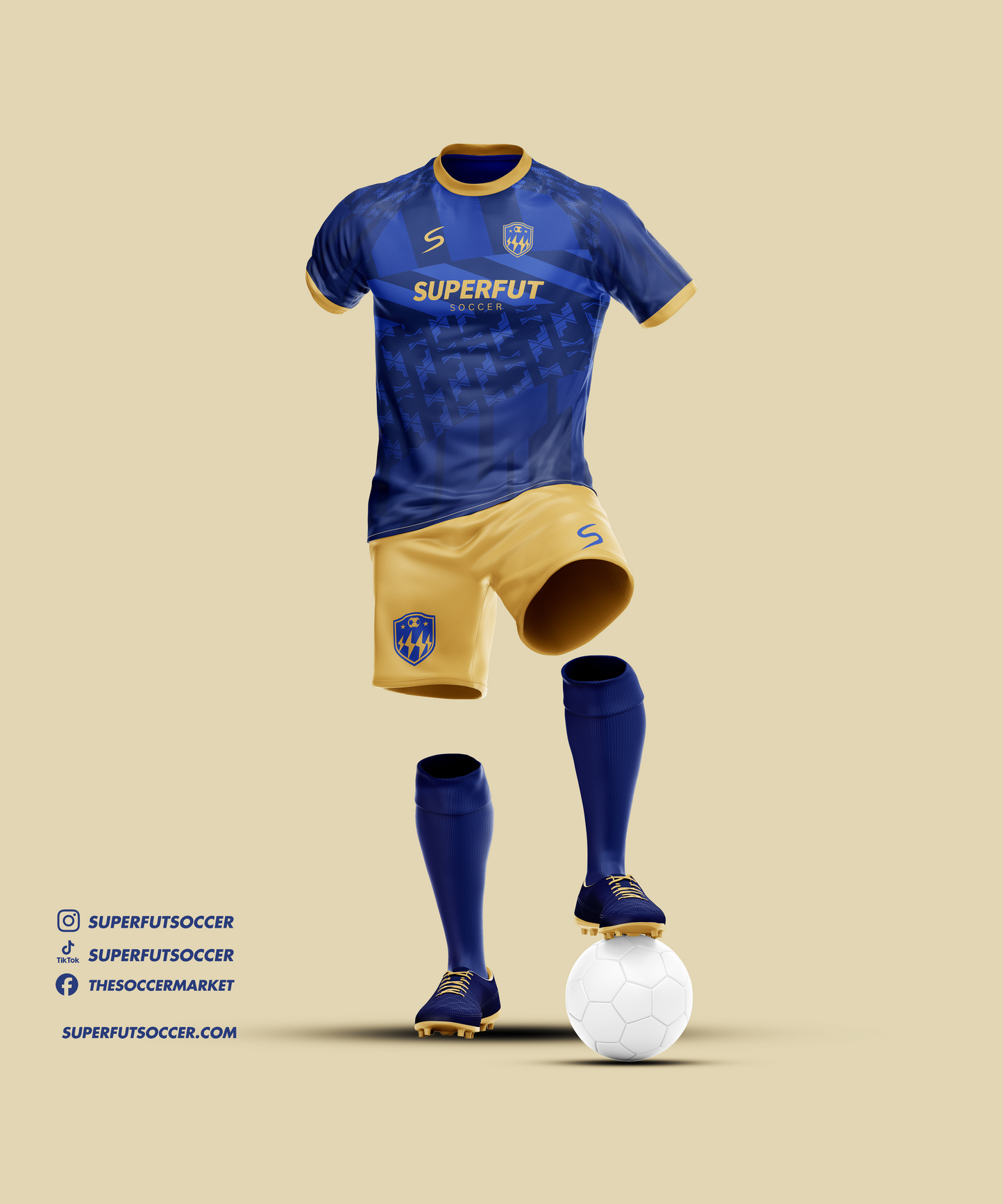 Blue & Gold Soccer Kit – Full Custom (Jersey + Shorts + Socks)