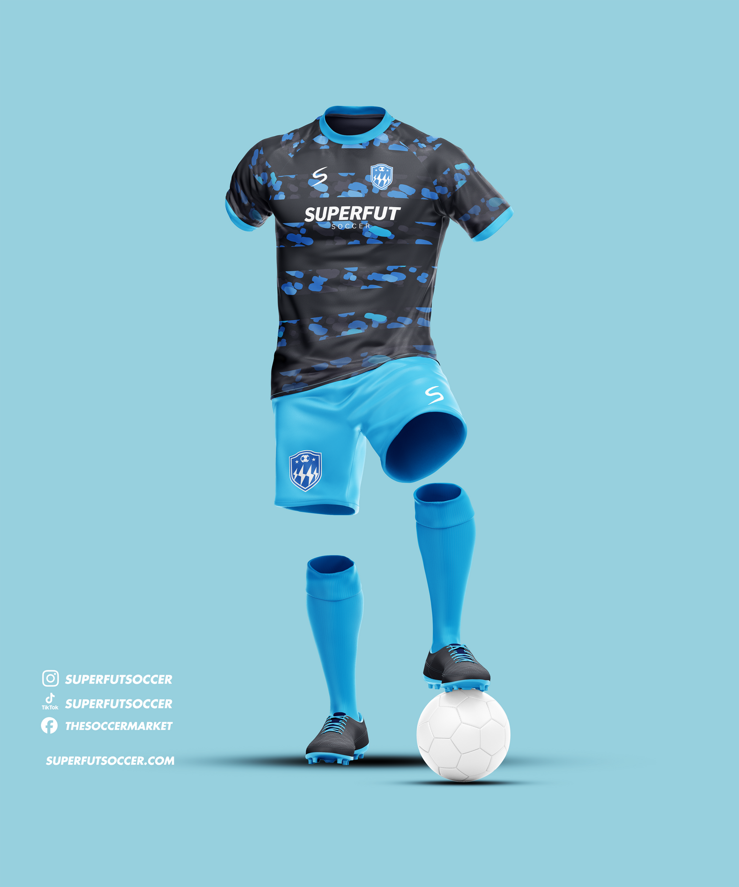 Grey & Blue Soccer Kit – Full Custom (Jersey + Shorts + Socks)