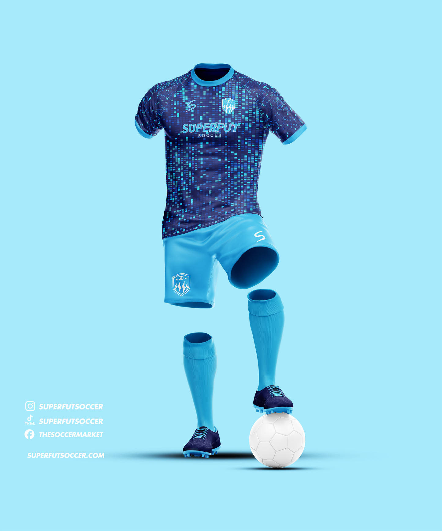 Navy Blue & Light Blue Soccer Kit – Full Custom (Jersey + Shorts + Socks)