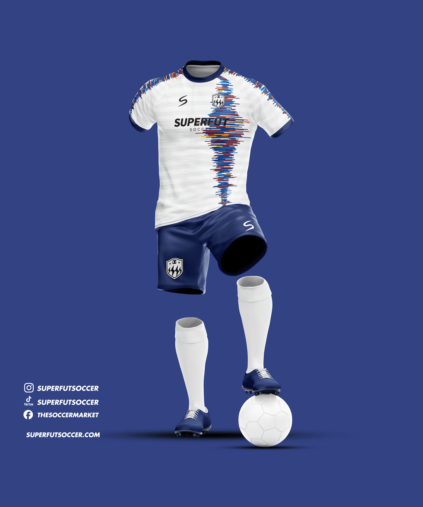 White & Blue Abstract Soccer Kit – Full Custom (Jersey + Shorts + Socks)