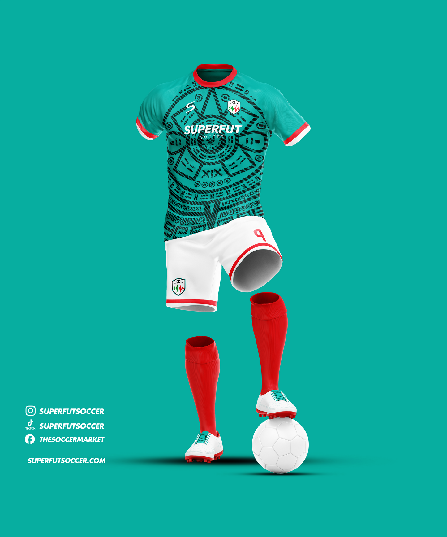 Green, Red & White Soccer Kit – Full Custom (Jersey + Shorts + Socks)