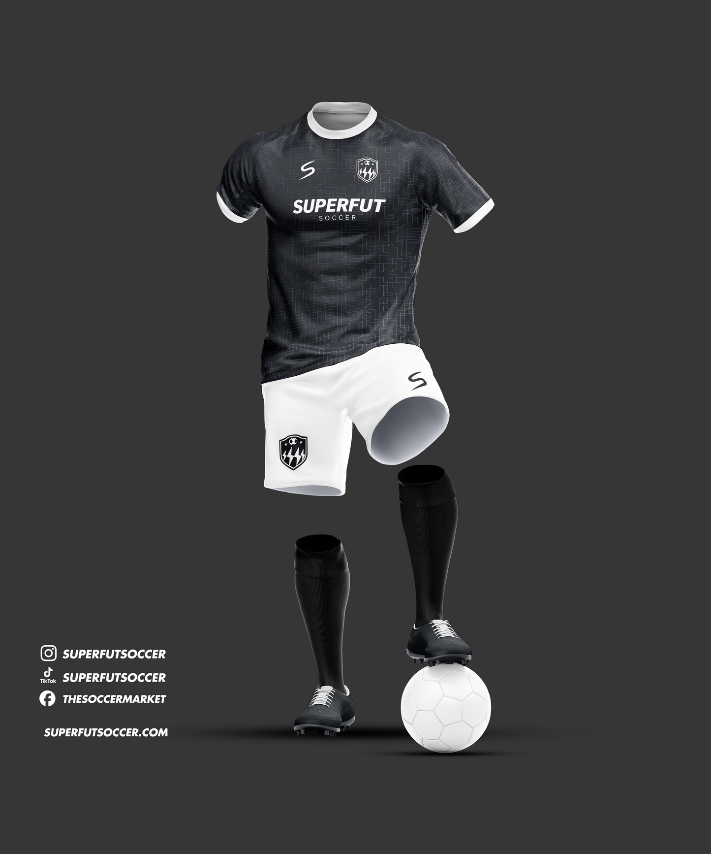 Black & White Soccer Kit – Full Custom (Jersey + Shorts + Socks)