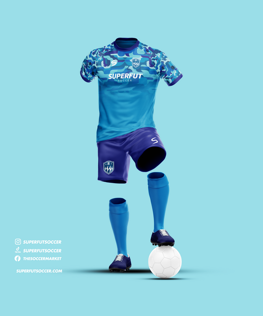 Blue Shapes Soccer Kit – Full Custom (Jersey + Shorts + Socks)