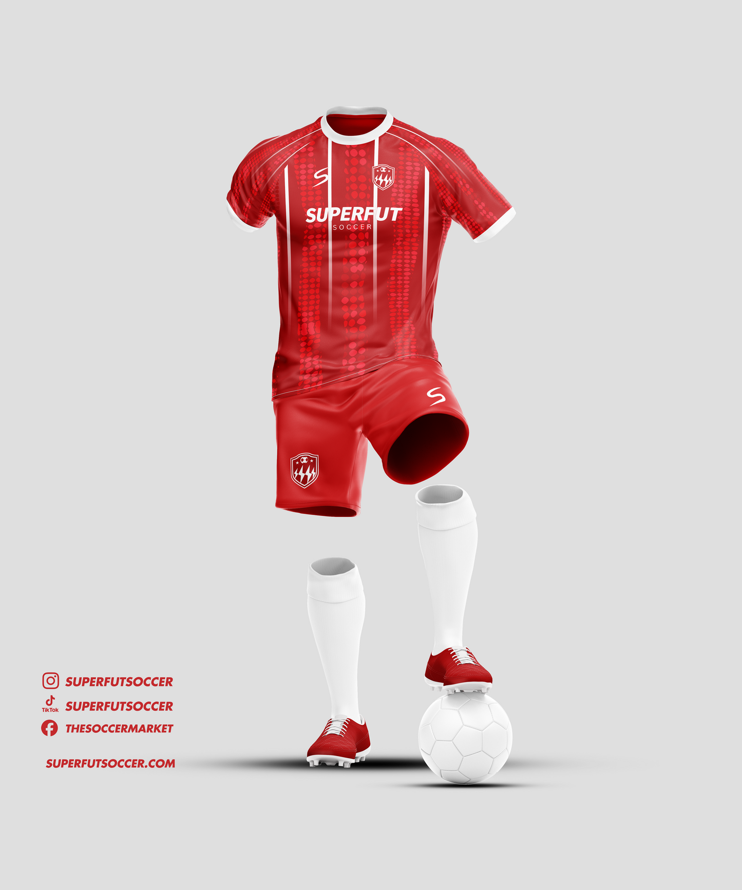 Red & White Lines Soccer Kit – Full Custom (Jersey + Shorts + Socks)