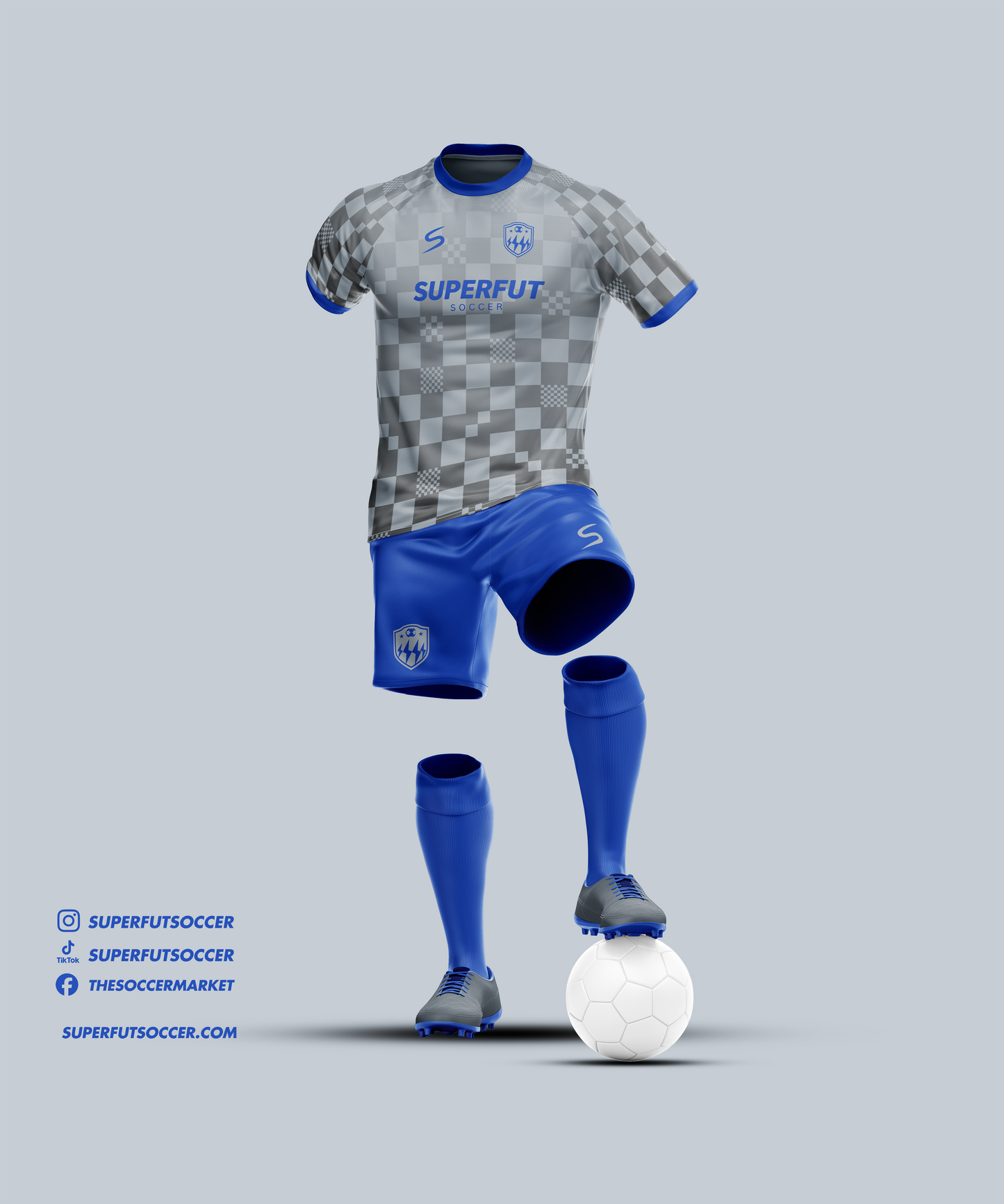 Gray Squares Soccer Kit – Full Custom (Jersey + Shorts + Socks)