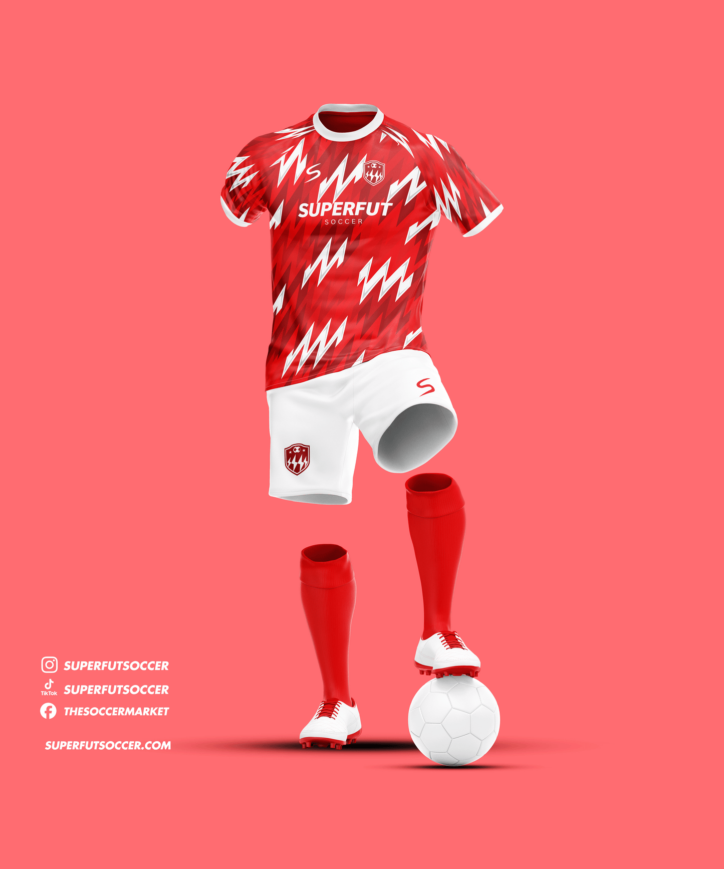 Red & White Soccer Kit – Full Custom (Jersey + Shorts + Socks)