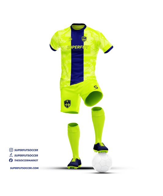 Fluorescent Yellow & Blue  Soccer Kit – Full Custom (Jersey + Shorts + Socks)