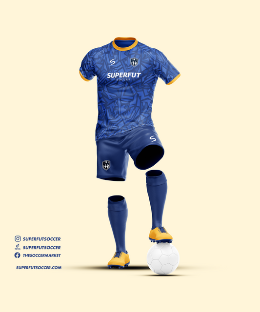 Blue Geometric Soccer Kit – Full Custom (Jersey + Shorts + Socks)