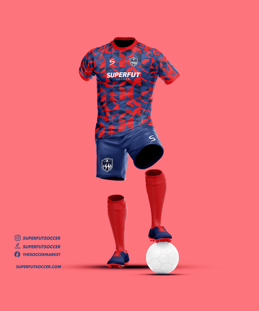 Red Shapes Soccer Kit – Full Custom (Jersey + Shorts + Socks)