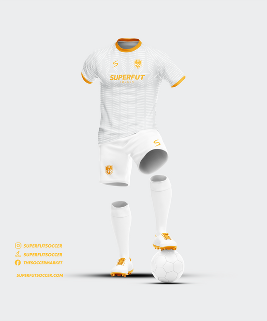 White & Orange Soccer Kit – Full Custom (Jersey + Shorts + Socks)
