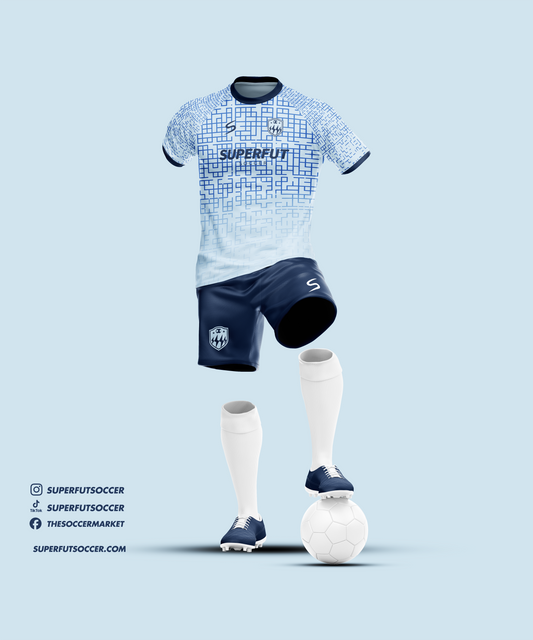 White & Blue Soccer Kit – Full Custom (Jersey + Shorts + Socks)