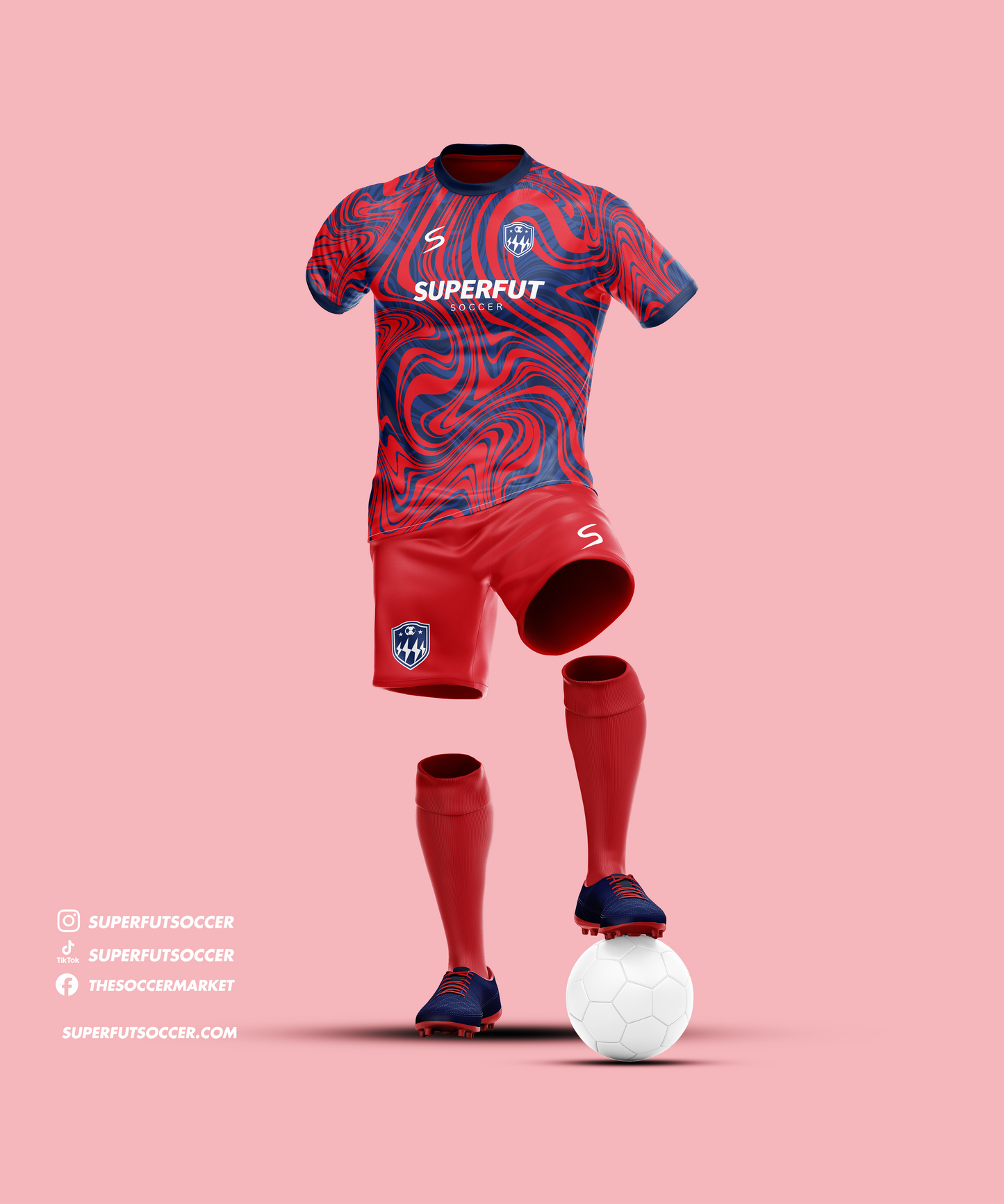 Red & Blue Waves Soccer Kit – Full Custom (Jersey + Shorts + Socks)